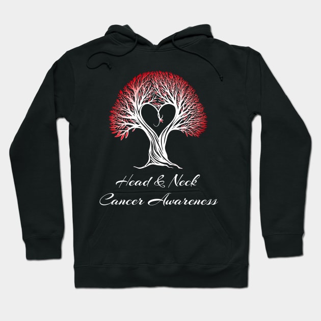 Head & Neck Awareness Red Ribbon Tree With Heart Hoodie by MerchAndrey